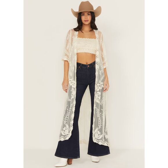 Rachel Zoe Jackets & Blazers - RACHEL ZOE Mandala White Lace Embroidered Maxi Kimono Duster Cover-up
